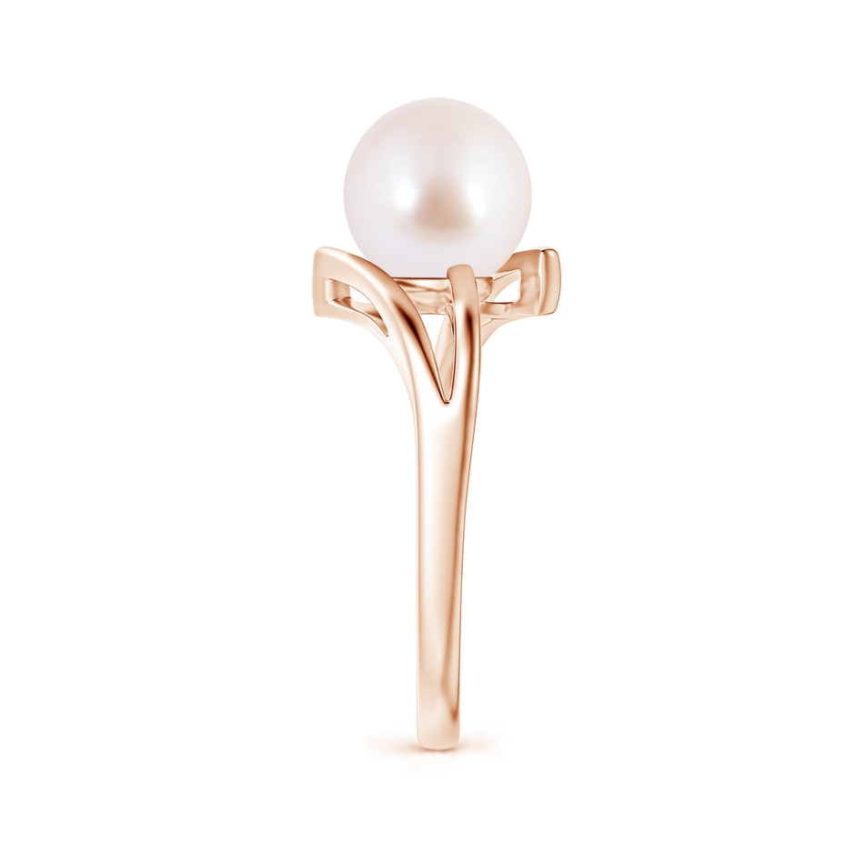 8mm AAA Solitaire Japanese Akoya Pearl Bypass Split Shank Ring in Rose Gold side 2
