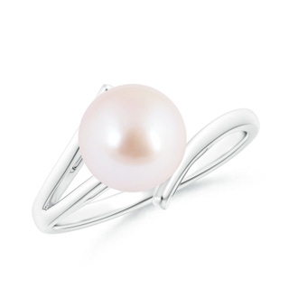 8mm AAA Solitaire Japanese Akoya Pearl Bypass Split Shank Ring in White Gold