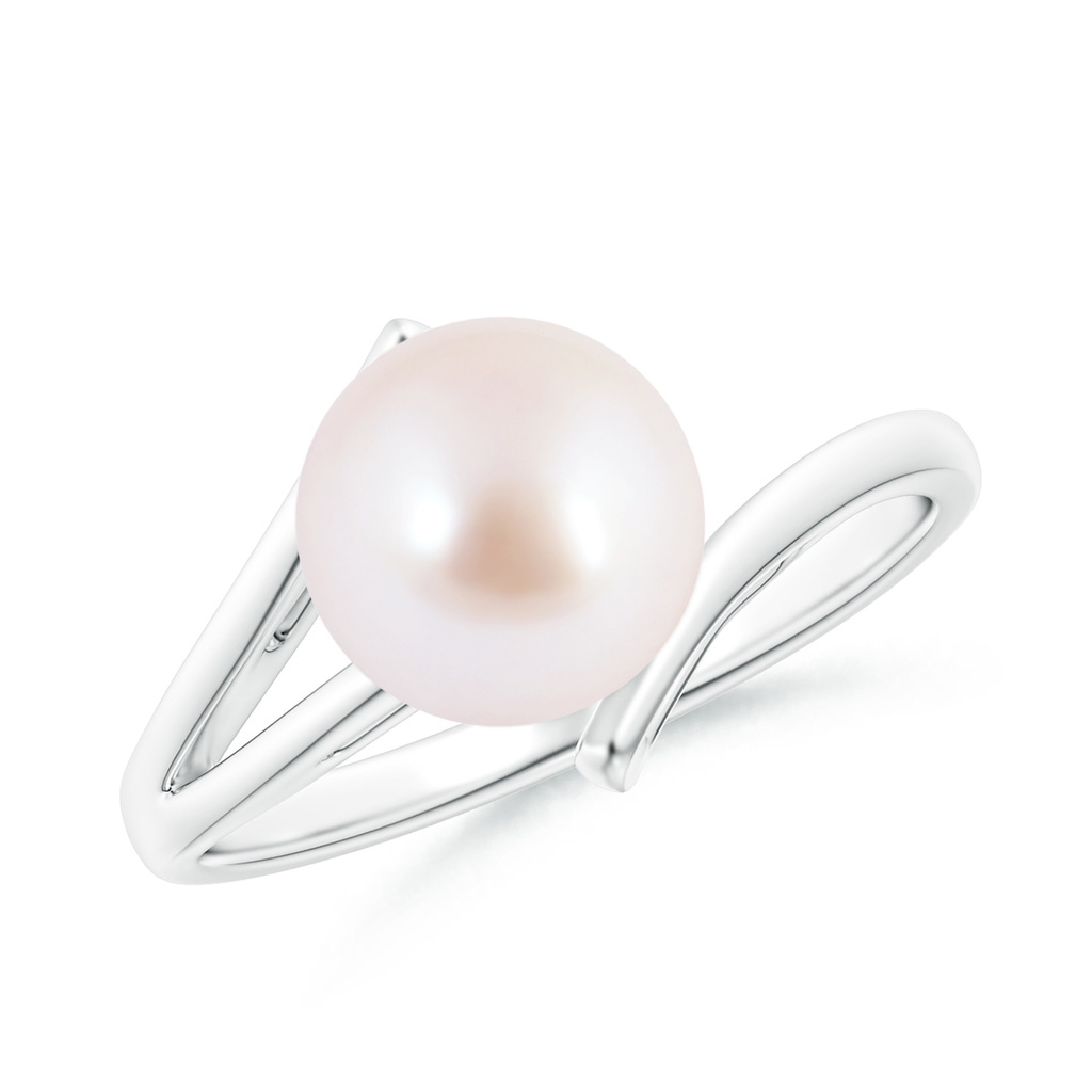 8mm AAA Solitaire Japanese Akoya Pearl Bypass Split Shank Ring in White Gold