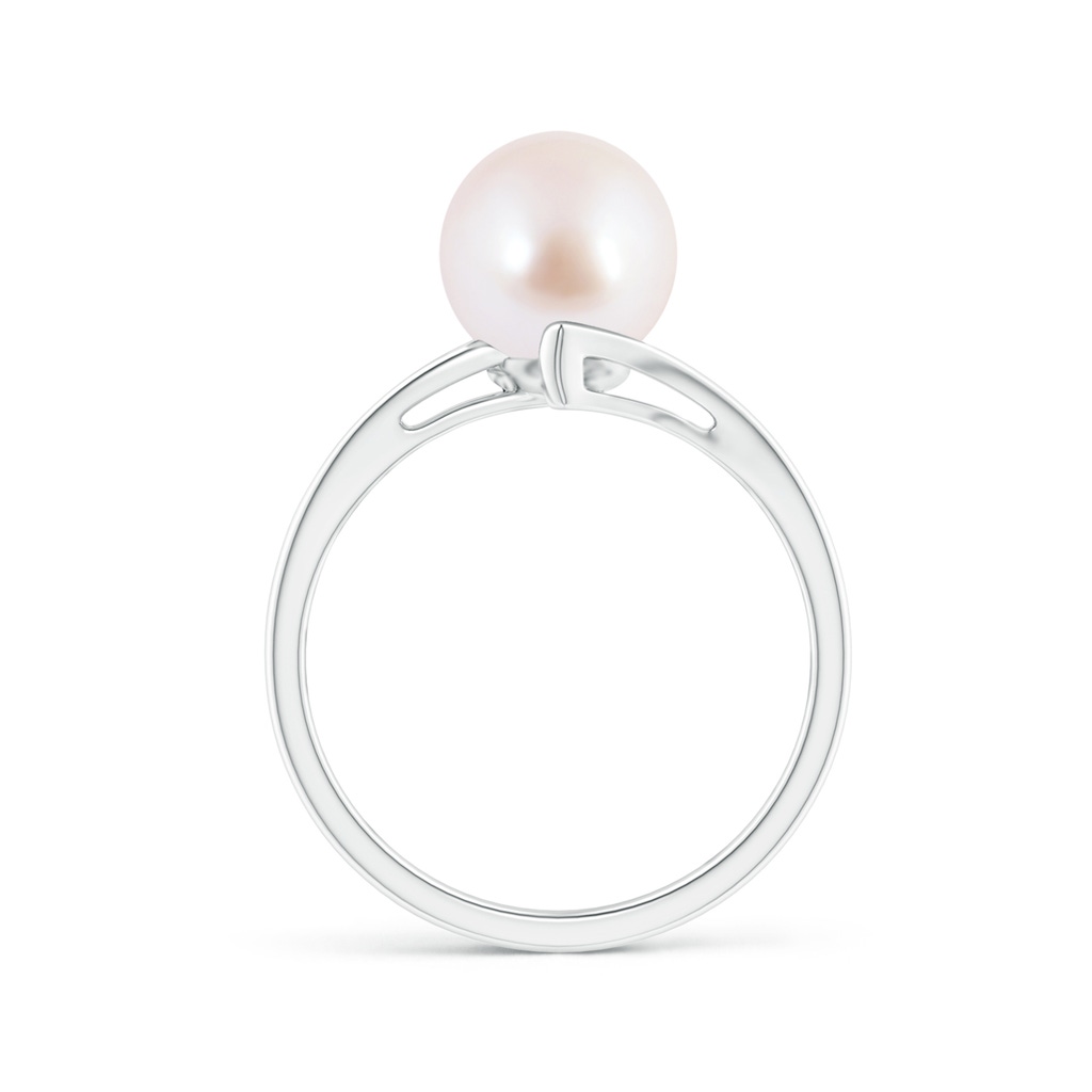 8mm AAA Solitaire Japanese Akoya Pearl Bypass Split Shank Ring in White Gold Side 1