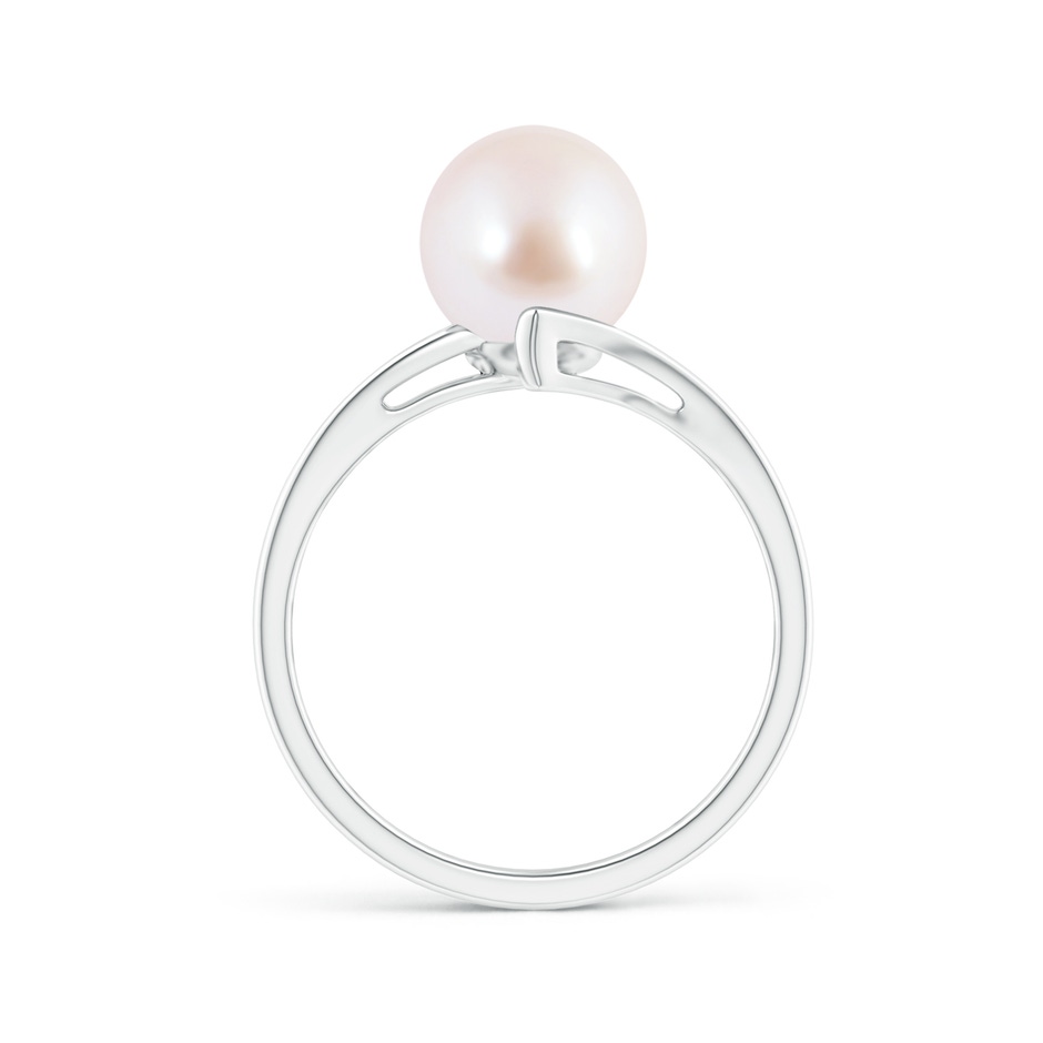 8mm AAA Solitaire Japanese Akoya Pearl Bypass Split Shank Ring in White Gold side 1