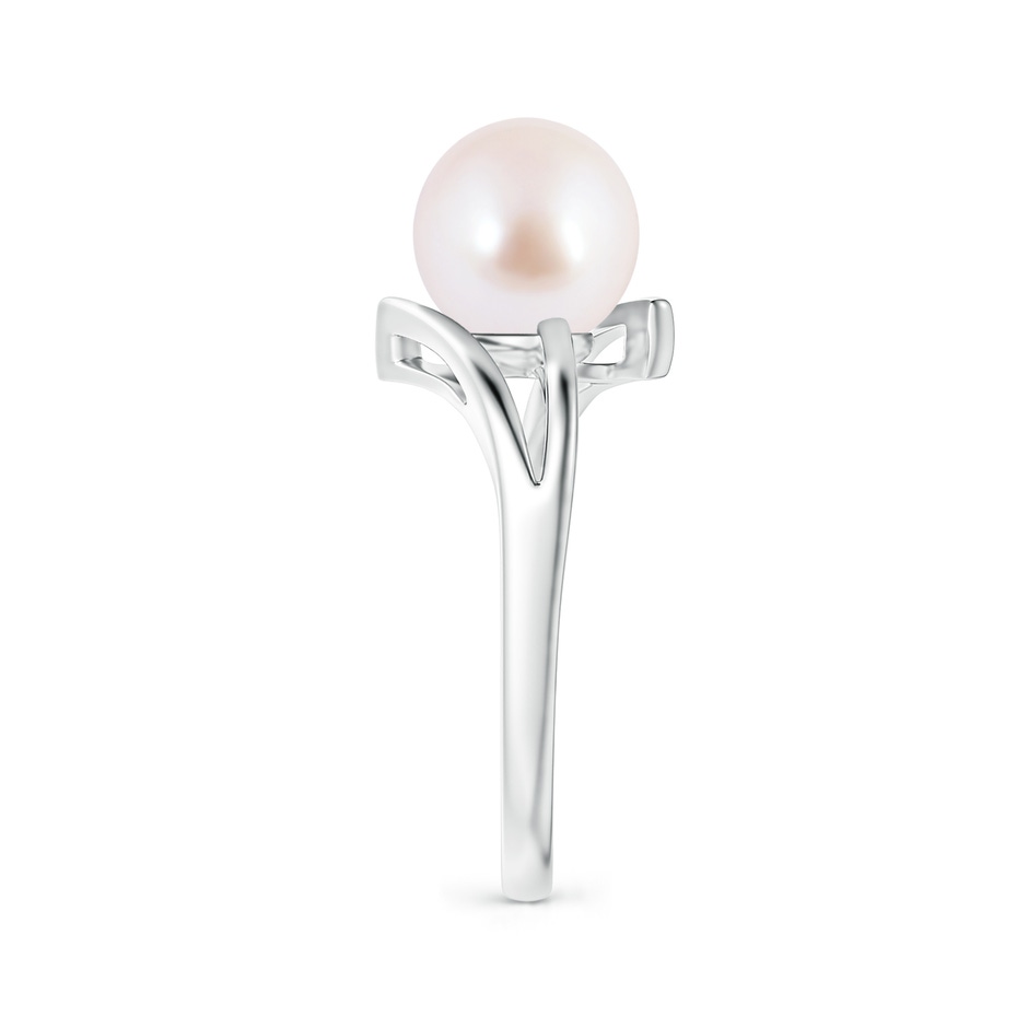 8mm AAA Solitaire Japanese Akoya Pearl Bypass Split Shank Ring in White Gold side 2