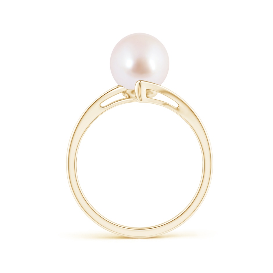 8mm AAA Solitaire Japanese Akoya Pearl Bypass Split Shank Ring in Yellow Gold side 1