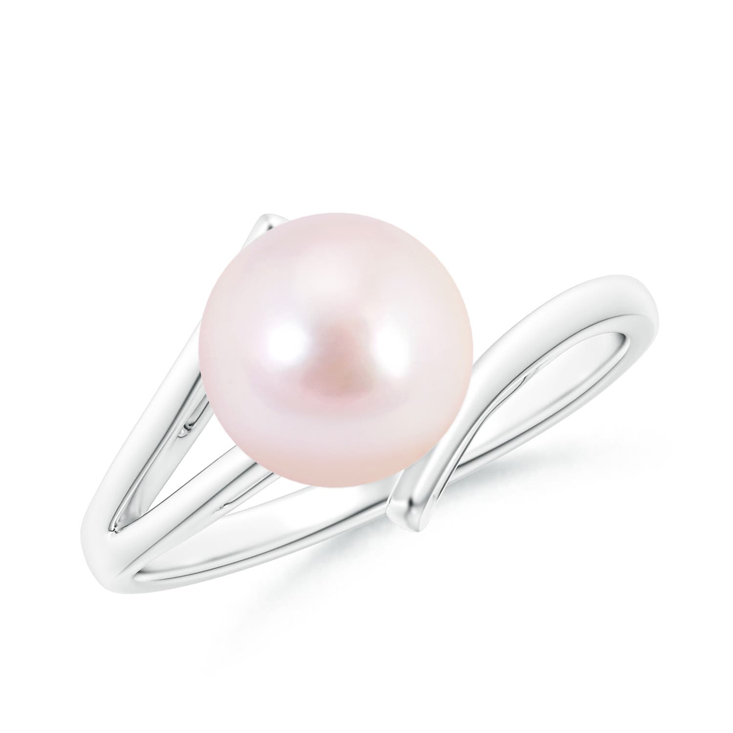 8mm AAAA Solitaire Japanese Akoya Pearl Bypass Split Shank Ring in White Gold