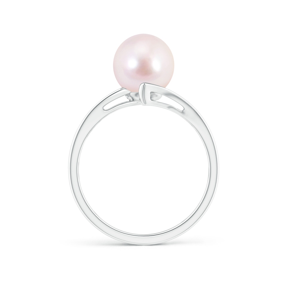 8mm AAAA Solitaire Japanese Akoya Pearl Bypass Split Shank Ring in White Gold side 1