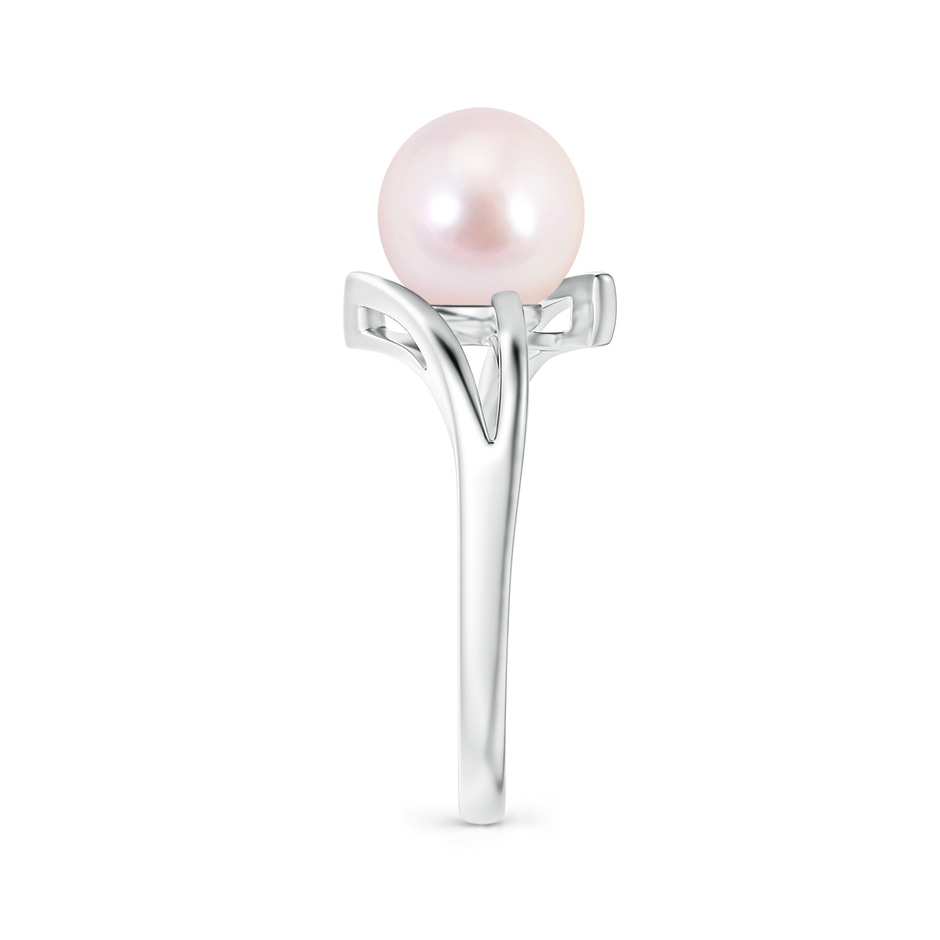 8mm AAAA Solitaire Japanese Akoya Pearl Bypass Split Shank Ring in White Gold side 2