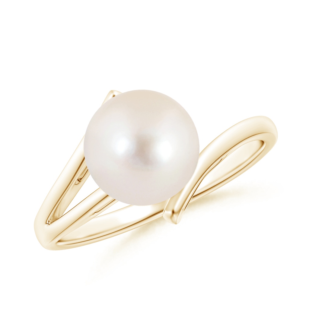 8mm AAAA Solitaire Freshwater Pearl Bypass Split Shank Ring in Yellow Gold