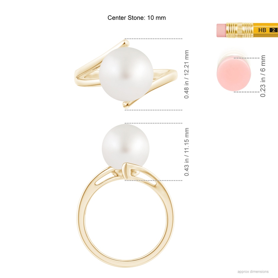 10mm AA Solitaire South Sea Pearl Bypass Split Shank Ring in Yellow Gold ruler