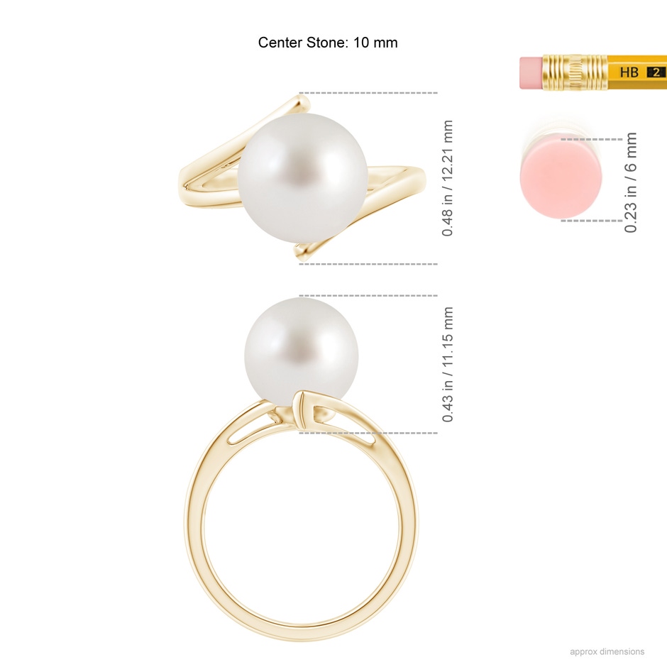 10mm AAA Solitaire South Sea Pearl Bypass Split Shank Ring in Yellow Gold ruler