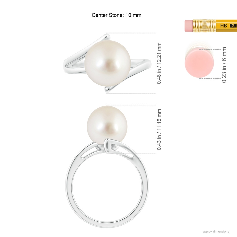 10mm AAAA Solitaire South Sea Pearl Bypass Split Shank Ring in White Gold ruler