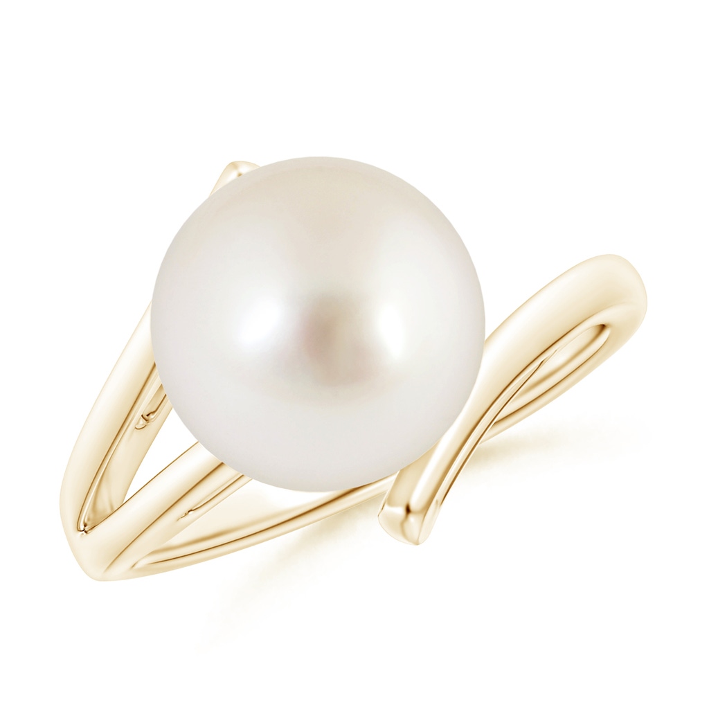 10mm AAAA Solitaire South Sea Pearl Bypass Split Shank Ring in Yellow Gold