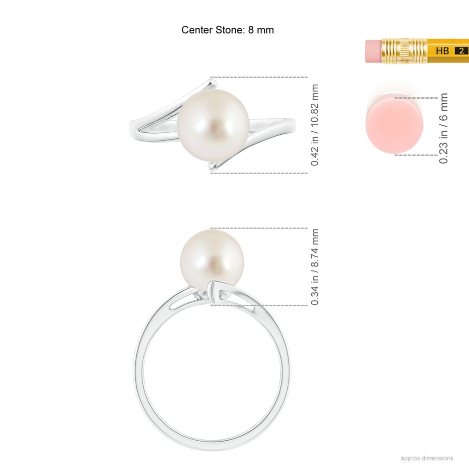 8mm AAAA Solitaire South Sea Pearl Bypass Split Shank Ring in P950 Platinum ruler