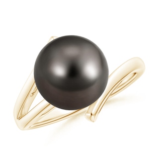 10mm AAA Solitaire Tahitian Pearl Bypass Split Shank Ring in Yellow Gold