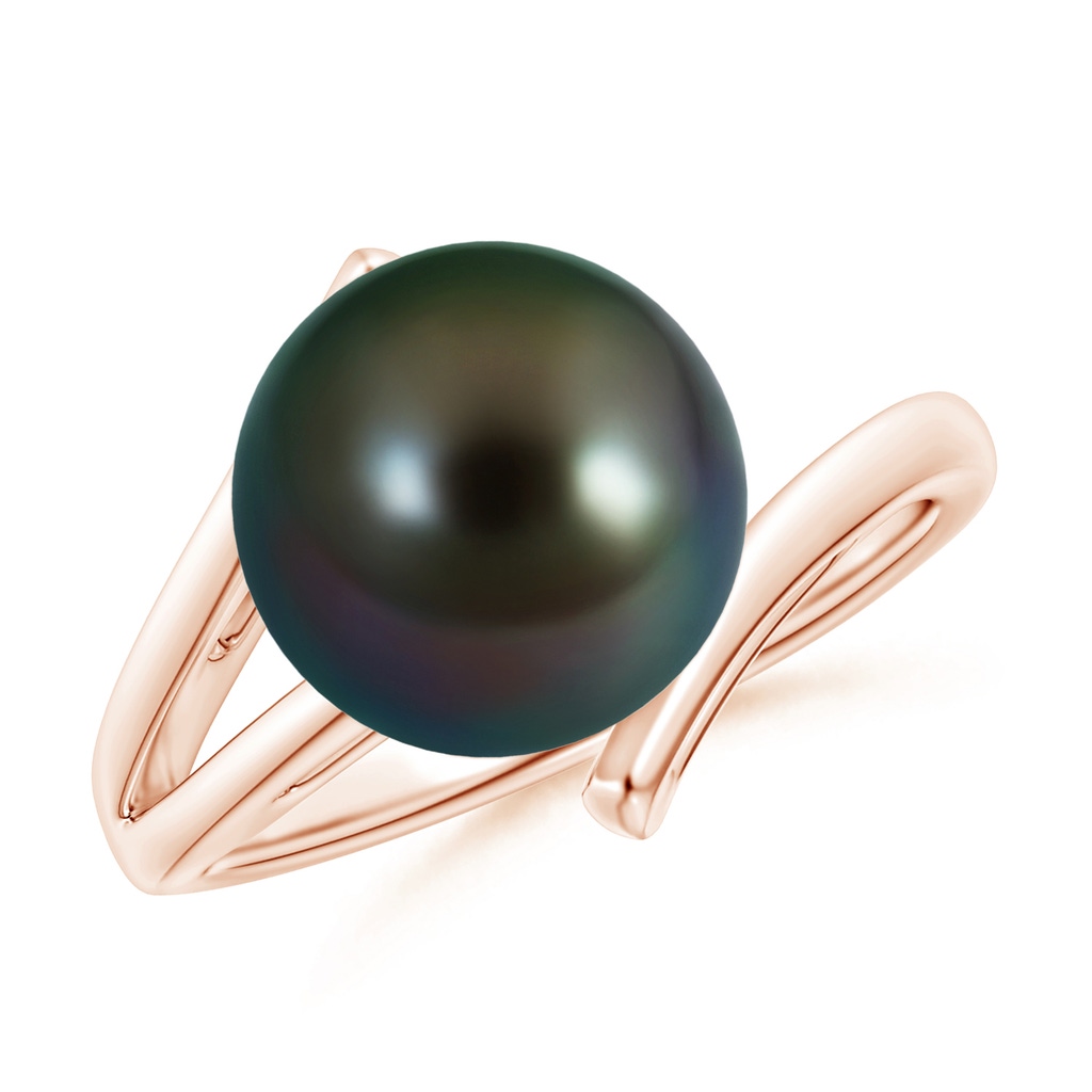 10mm AAAA Solitaire Tahitian Pearl Bypass Split Shank Ring in Rose Gold