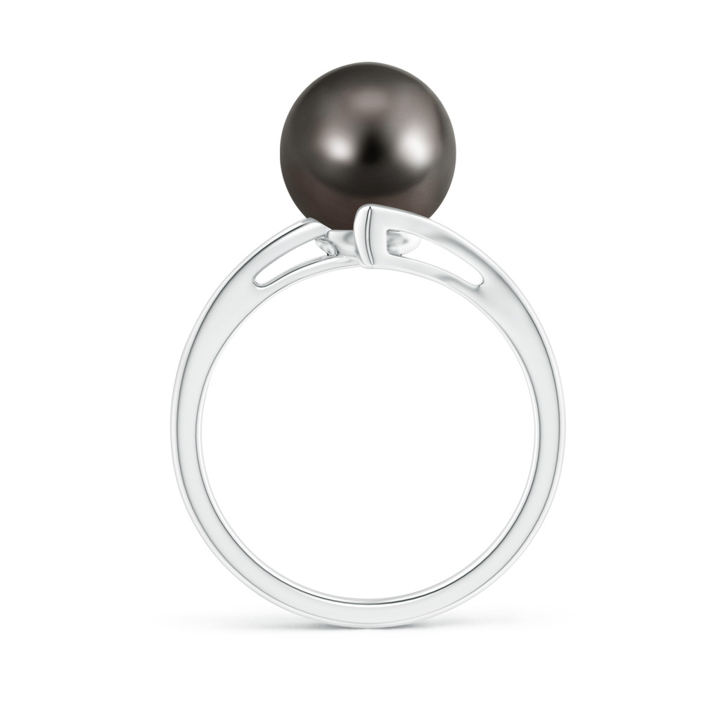 9mm AAA Solitaire Tahitian Pearl Bypass Split Shank Ring in White Gold Side 1