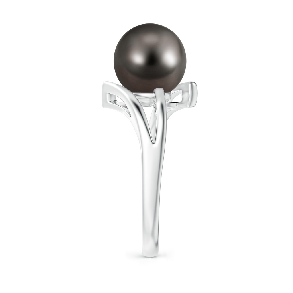 9mm AAA Solitaire Tahitian Pearl Bypass Split Shank Ring in White Gold Side 2