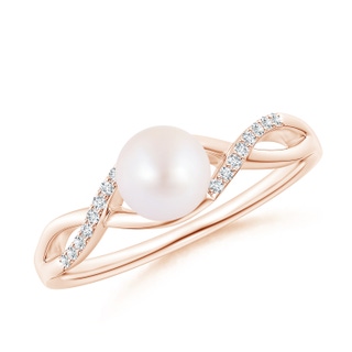 6mm AA Japanese Akoya Pearl Criss Cross Shank Engagement Ring in Rose Gold