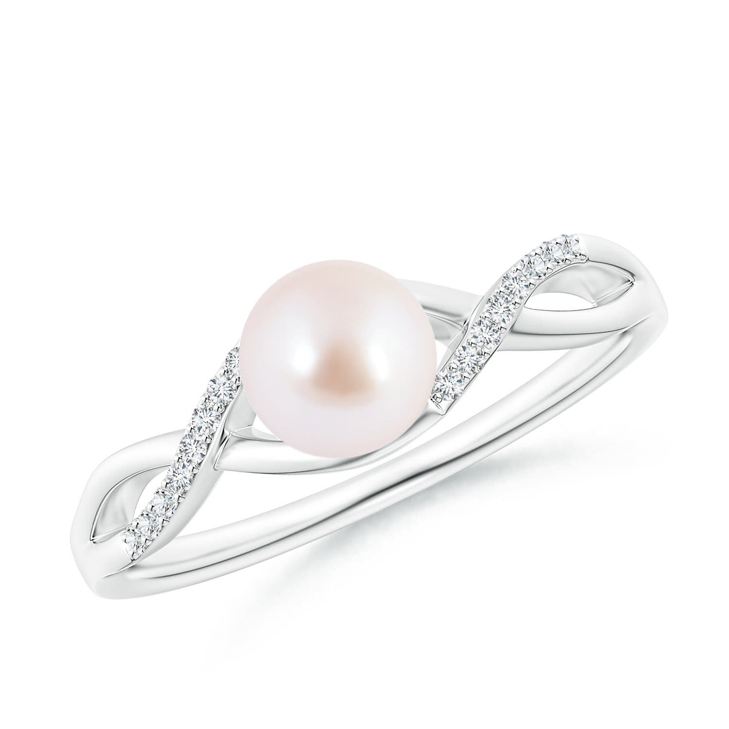 6mm AAA Japanese Akoya Pearl Criss Cross Shank Engagement Ring in 18K White Gold