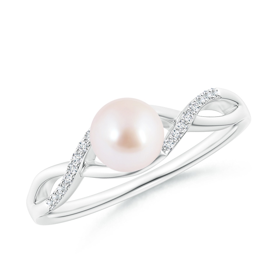 6mm AAA Japanese Akoya Pearl Criss Cross Shank Engagement Ring in 18K White Gold 