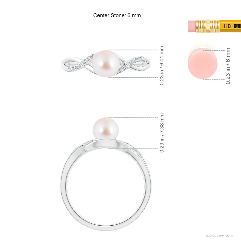 6mm AAA Japanese Akoya Pearl Criss Cross Shank Engagement Ring in 18K White Gold ruler