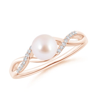 6mm AAA Japanese Akoya Pearl Criss Cross Shank Engagement Ring in Rose Gold