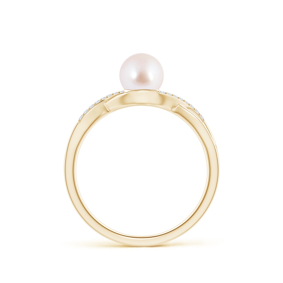 6mm AAA Japanese Akoya Pearl Criss Cross Shank Engagement Ring in Yellow Gold side 199
