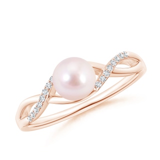 6mm AAAA Japanese Akoya Pearl Criss Cross Shank Engagement Ring in Rose Gold