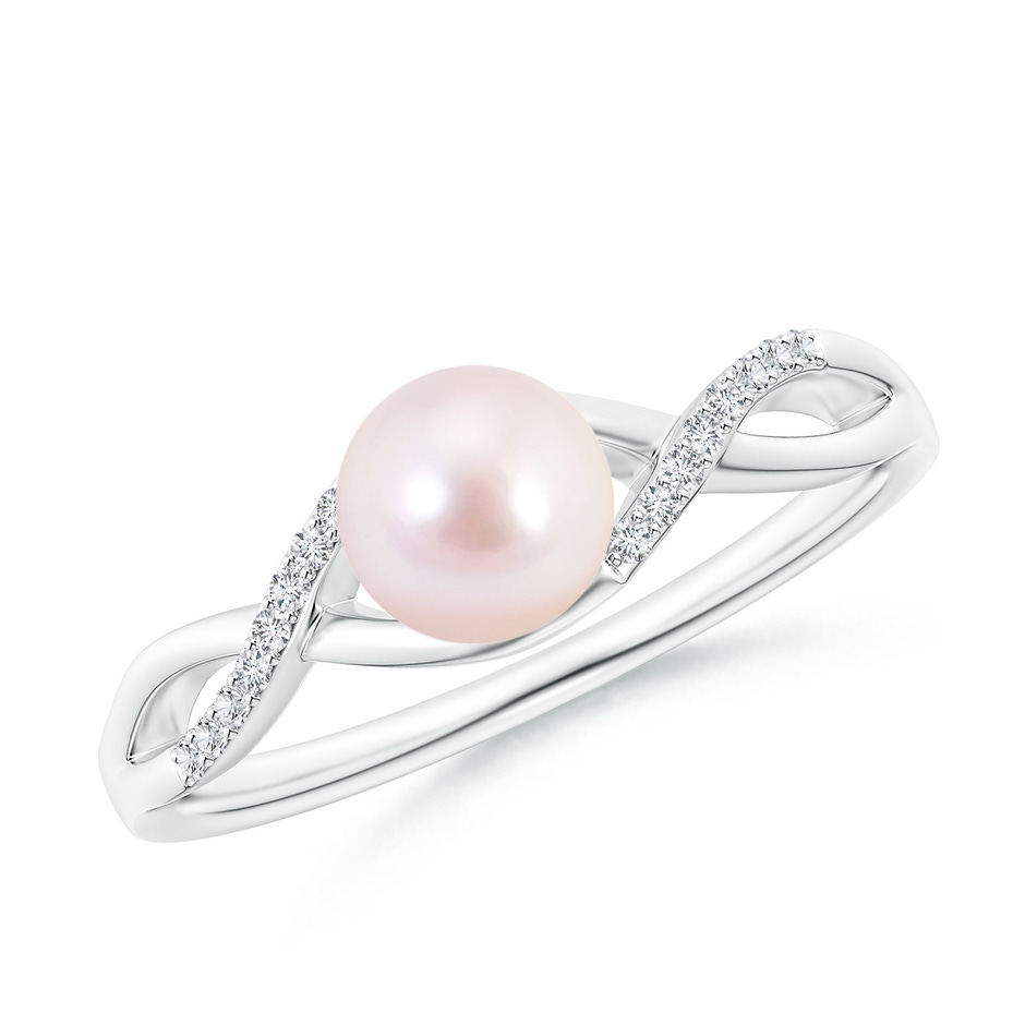 6mm AAAA Japanese Akoya Pearl Criss Cross Shank Engagement Ring in White Gold 