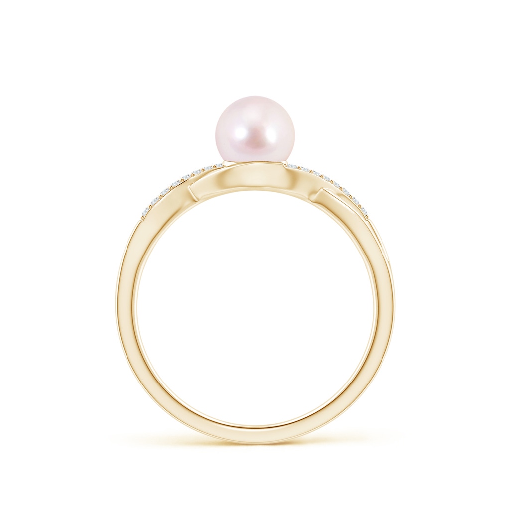 6mm AAAA Japanese Akoya Pearl Criss Cross Shank Engagement Ring in Yellow Gold - side 199