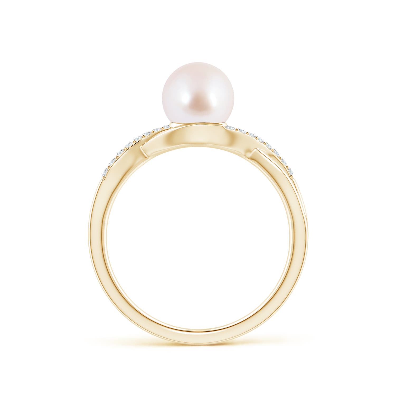 7mm AAA Japanese Akoya Pearl Criss Cross Shank Engagement Ring in 18K Yellow Gold