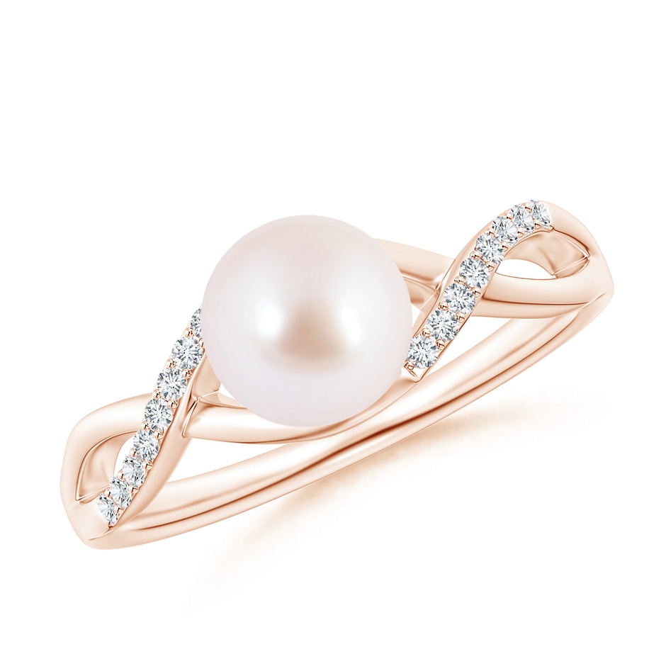 7mm AAA Japanese Akoya Pearl Criss Cross Shank Engagement Ring in Rose Gold 