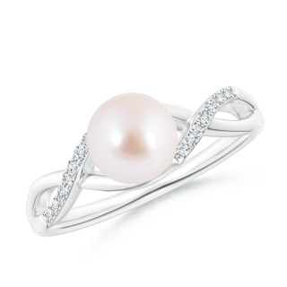 7mm AAA Japanese Akoya Pearl Criss Cross Shank Engagement Ring in White Gold