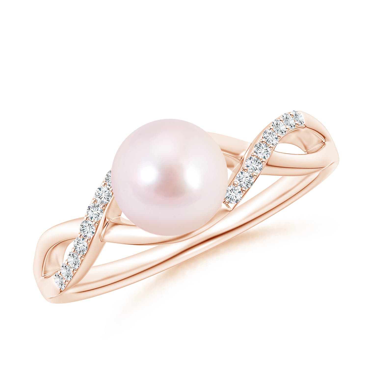 7mm AAAA Japanese Akoya Pearl Criss Cross Shank Engagement Ring in 18CT Rose Gold