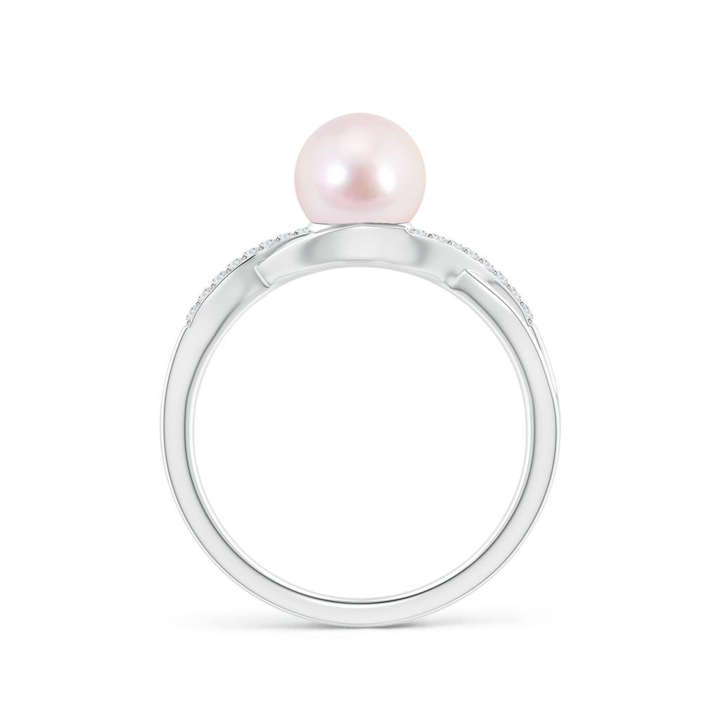 7mm AAAA Japanese Akoya Pearl Criss Cross Shank Engagement Ring in White Gold - side 199