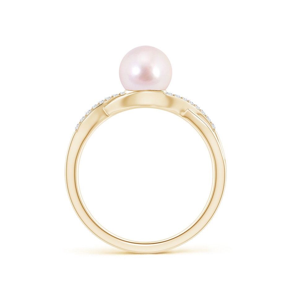 7mm AAAA Japanese Akoya Pearl Criss Cross Shank Engagement Ring in Yellow Gold side 199