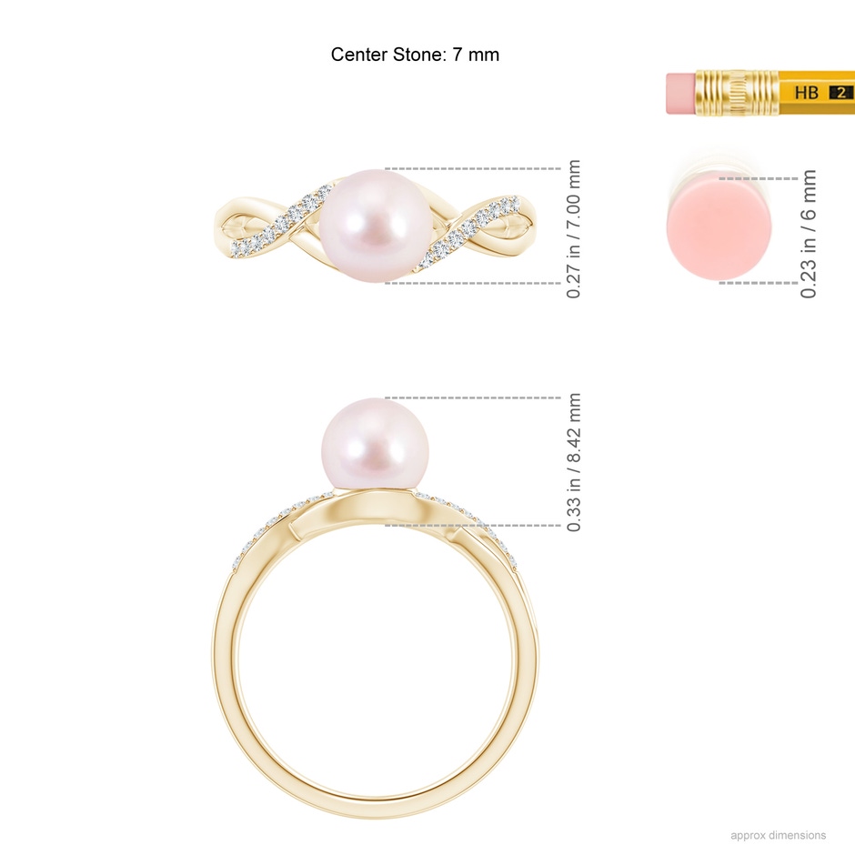 7mm AAAA Japanese Akoya Pearl Criss Cross Shank Engagement Ring in Yellow Gold ruler