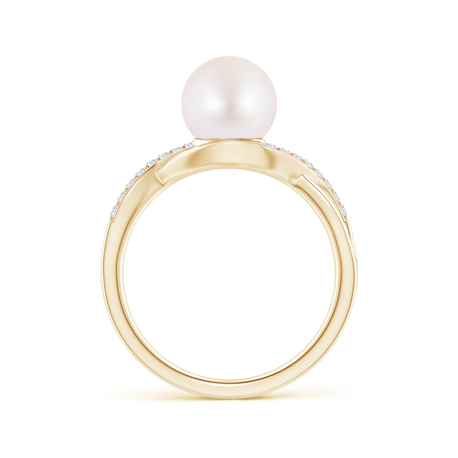 8mm AA Japanese Akoya Pearl Criss Cross Shank Engagement Ring in 18K Yellow Gold side 199