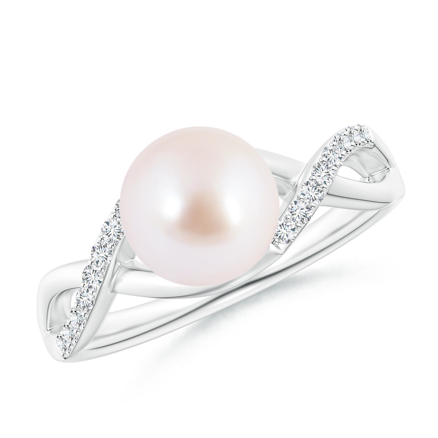 8mm AAA Japanese Akoya Pearl Criss Cross Shank Engagement Ring in 18CT White Gold