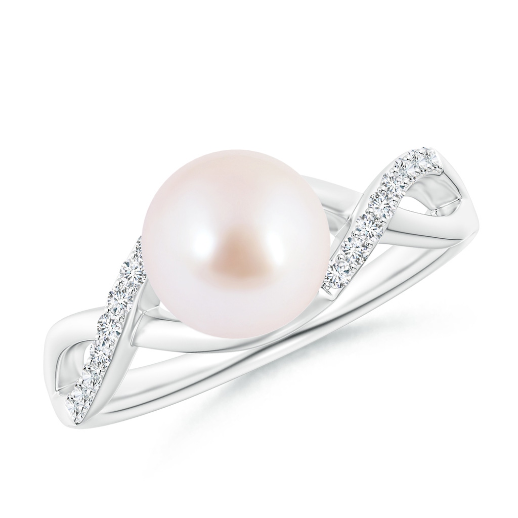 8mm AAA Japanese Akoya Pearl Criss Cross Shank Engagement Ring in White Gold