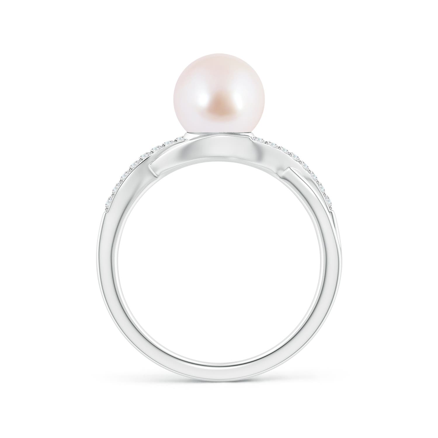 8mm AAA Japanese Akoya Pearl Criss Cross Shank Engagement Ring in White Gold - side 2
