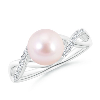 8mm AAAA Japanese Akoya Pearl Criss Cross Shank Engagement Ring in P950 Platinum