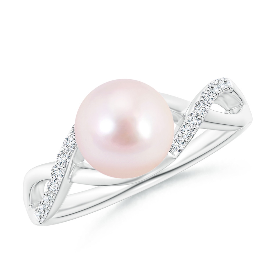 8mm AAAA Japanese Akoya Pearl Criss Cross Shank Engagement Ring in White Gold 