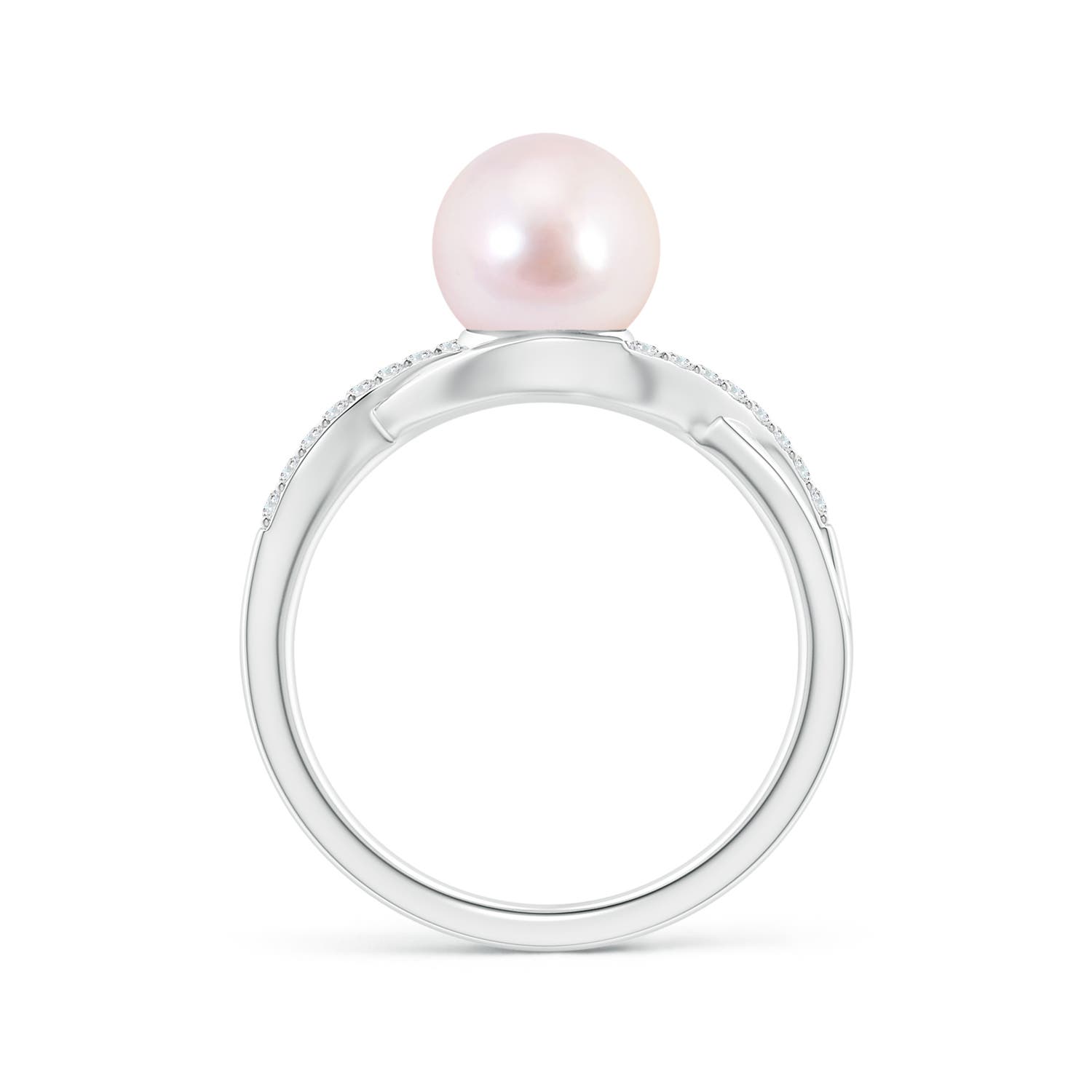 8mm AAAA Japanese Akoya Pearl Criss Cross Shank Engagement Ring in White Gold