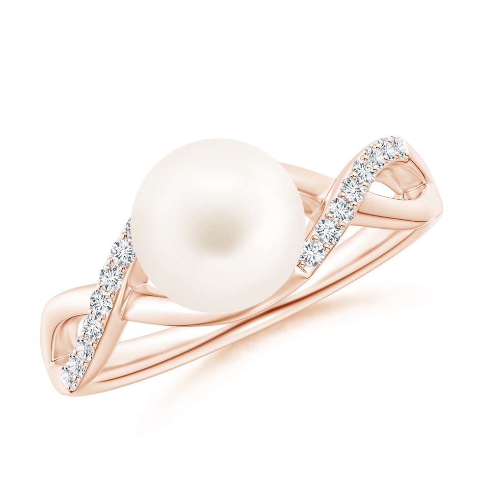 8mm AA Freshwater Pearl Criss Cross Shank Engagement Ring in Rose Gold 