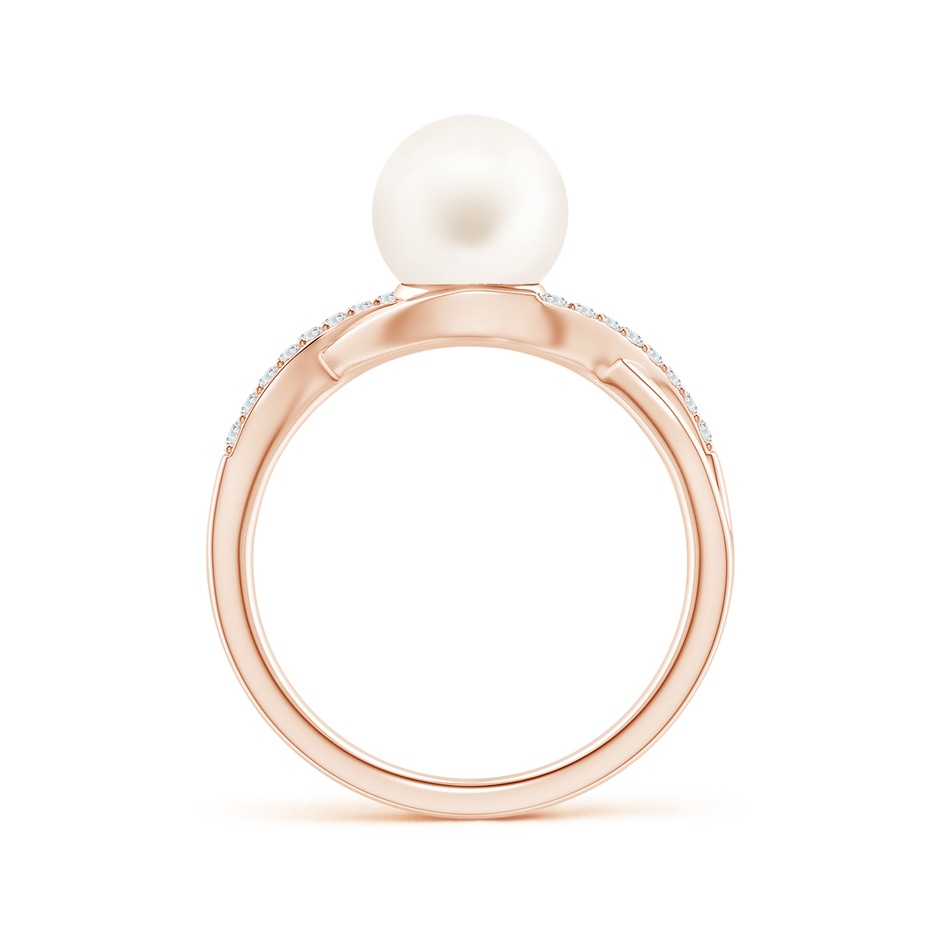 8mm AA Freshwater Pearl Criss Cross Shank Engagement Ring in Rose Gold side 1