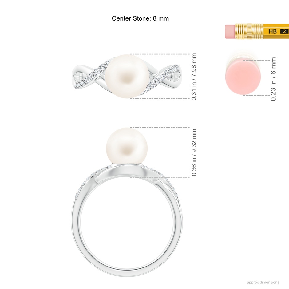 8mm AA Freshwater Pearl Criss Cross Shank Engagement Ring in White Gold ruler