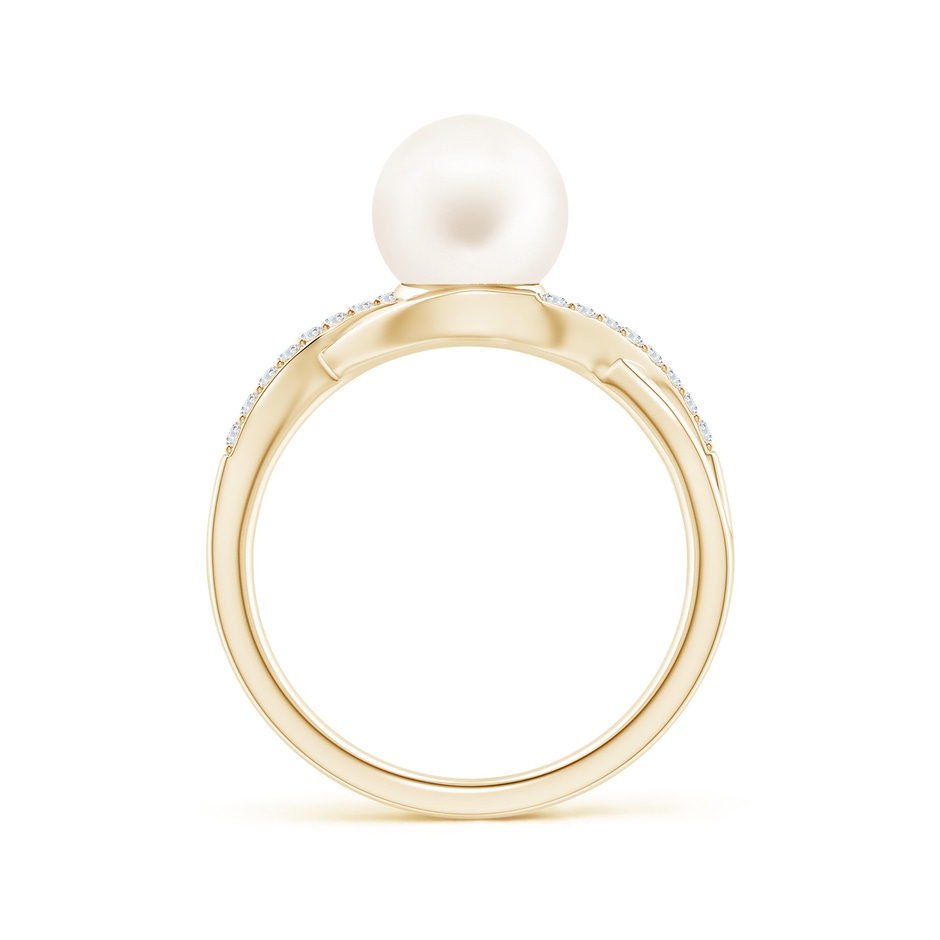 8mm AA Freshwater Pearl Criss Cross Shank Engagement Ring in Yellow Gold side 1