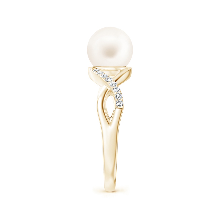 8mm AA Freshwater Pearl Criss Cross Shank Engagement Ring in Yellow Gold side 2