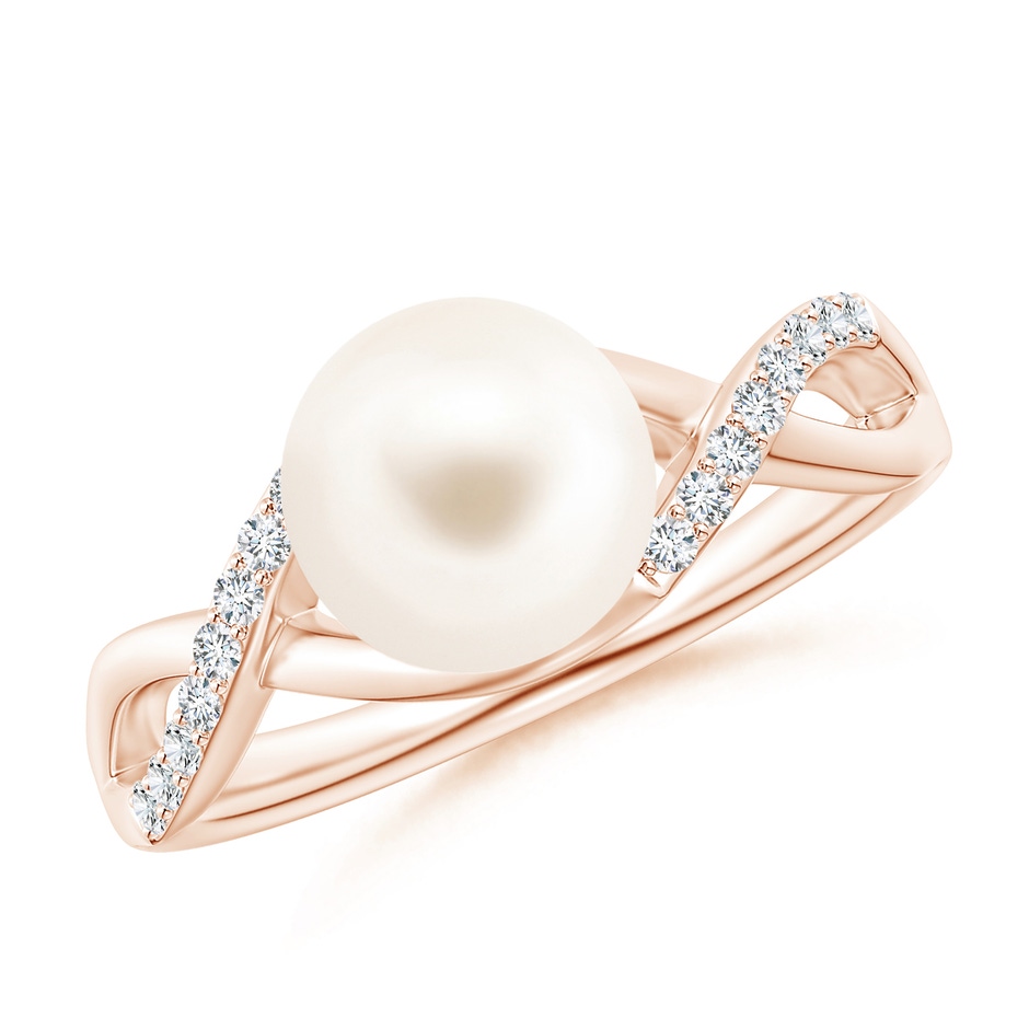 8mm AAA Freshwater Pearl Criss Cross Shank Engagement Ring in Rose Gold 