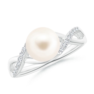 8mm AAA Freshwater Pearl Criss Cross Shank Engagement Ring in White Gold